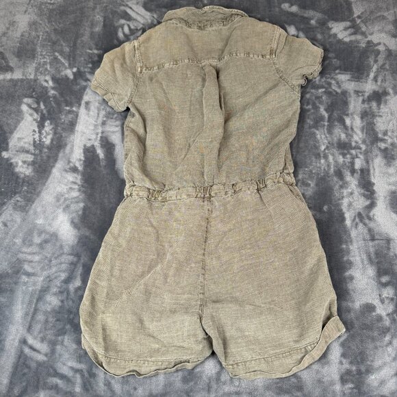 C&C California Size S Womens Green 1/2 Button Short Sleeve Chic Linen Romper - Picture 7 of 8